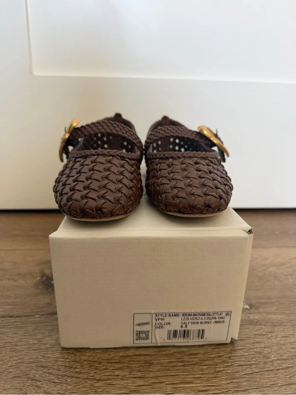 Larroude Brown Woven Mary Jane Flat with Gold Buckle - Picture 4 of 6